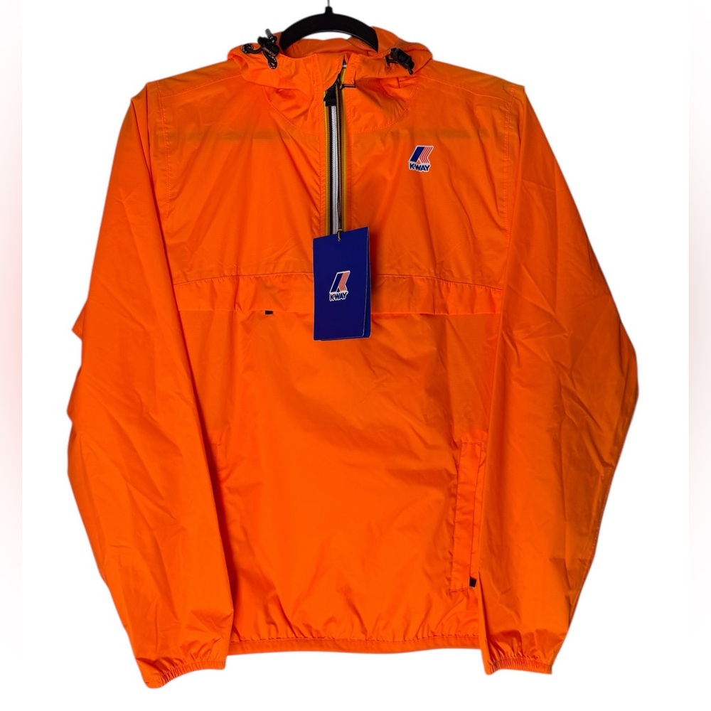 K-Way Le Vrai 3.0 Leon Rain Jacket XS Orange Packable Windbreaker Waterproof NEW